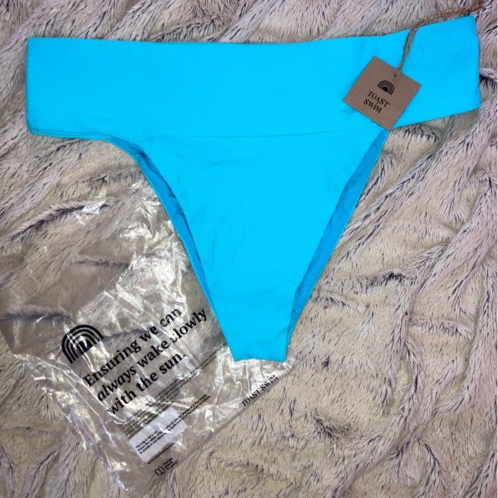 2/$70 🔥NEW🔥 TOAST From Free People Ribbed Banded Bikini Bottom Turquoise Sea - Picture 5 of 7